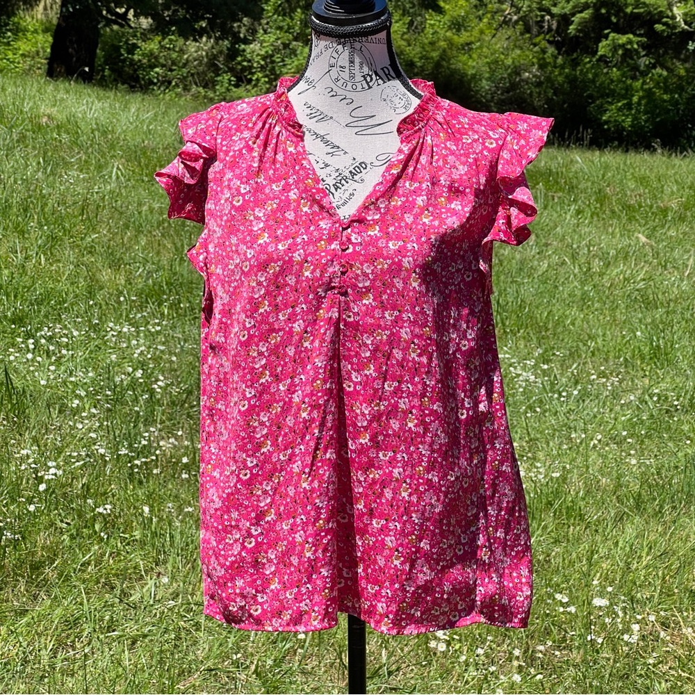 Rachel Zoe Pink Floral Cap Sleeve Top - Size M